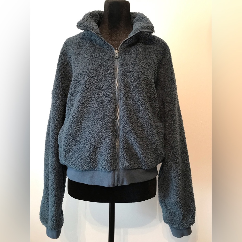 Fabletics Teddy Bear Fuzzy Blue Reversible Jacket Size M